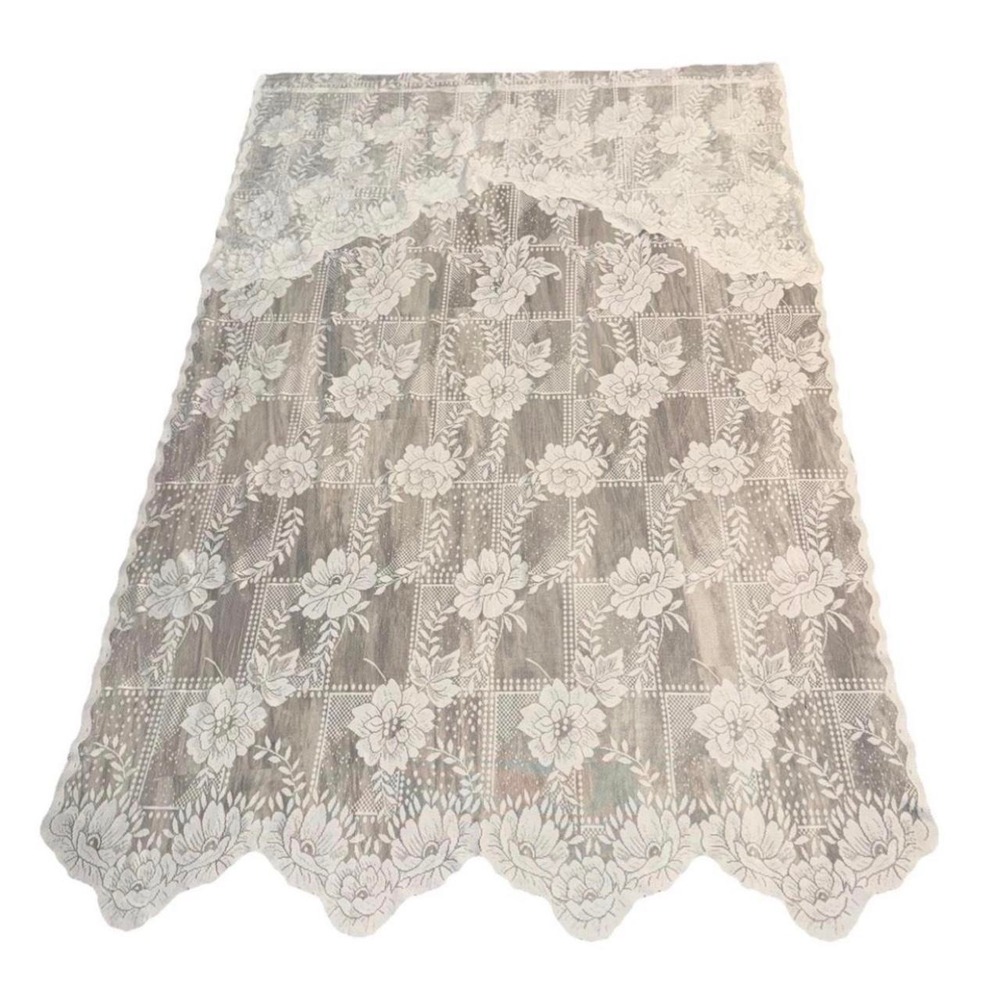 Comfort Bay Anna Lace White Ivory Panel Curtain attached Valance 54X84 snag read